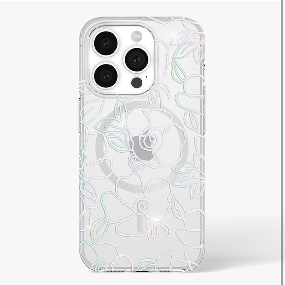 kate spade Other - New Kate Spade New York iPhone 15 Pro Case with MagSafe in Modern Floral Silver